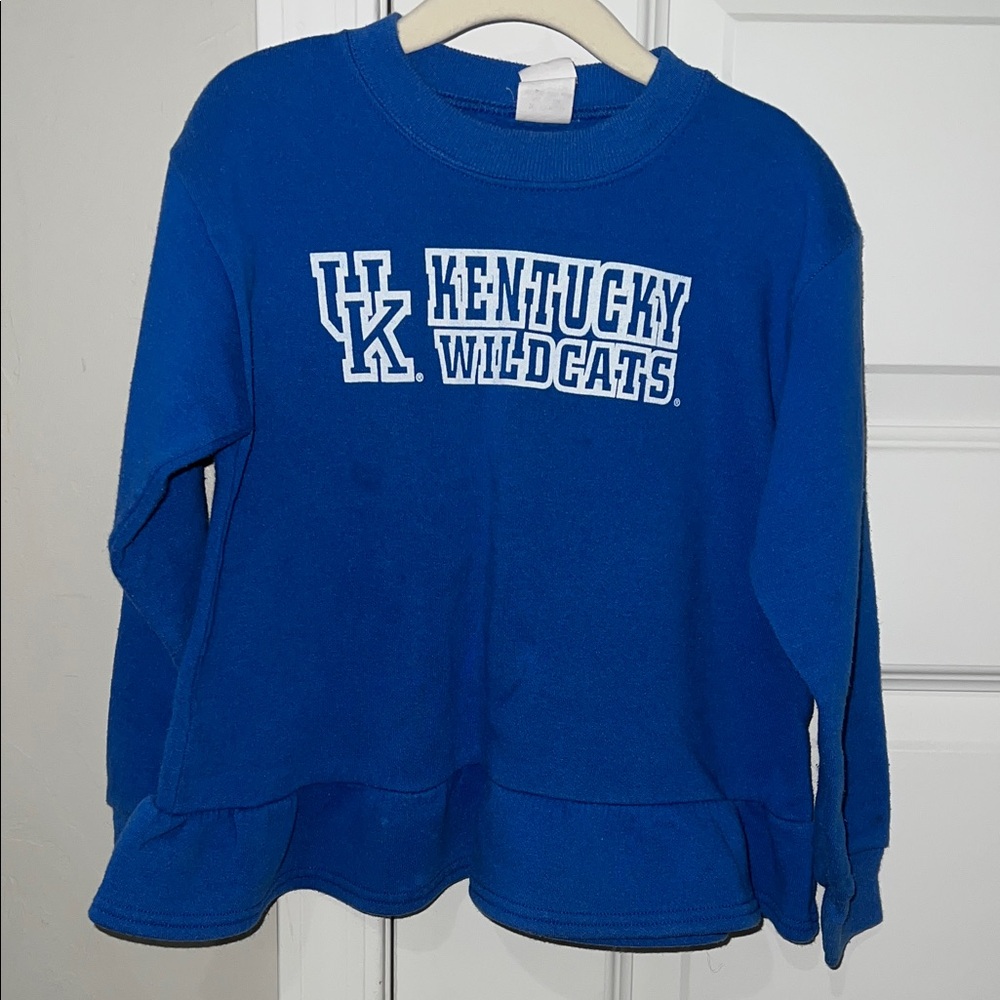 VINTAGE Paper Tag University of Kentucky Wildcats Kids Blue Ruffle Sweatshirt